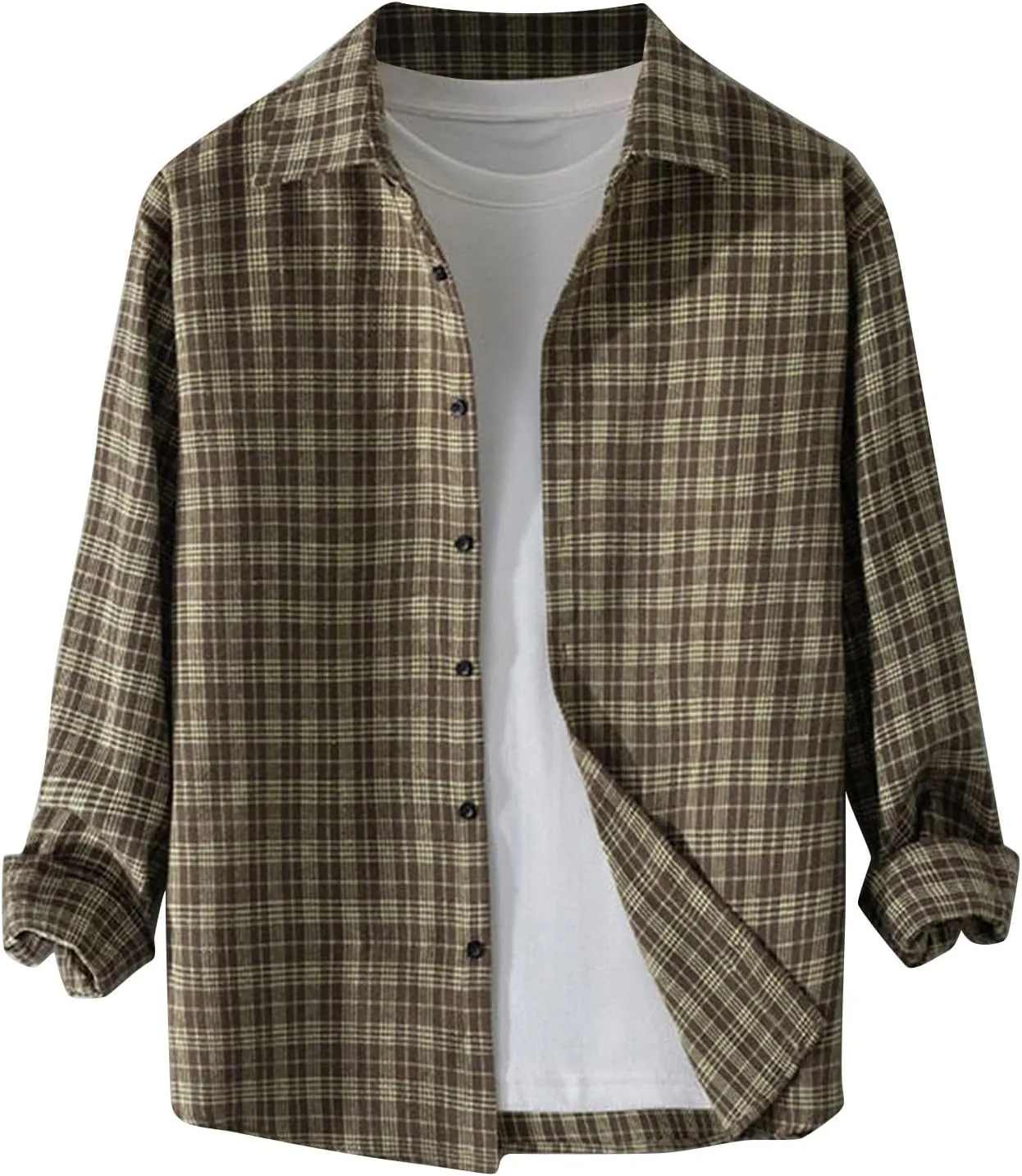 Mens Dress Shirts Long Sleeve Flannel Shirt with Pocket Warm Casual Soft Button Down Plaid Vintage Shirt Plus Size