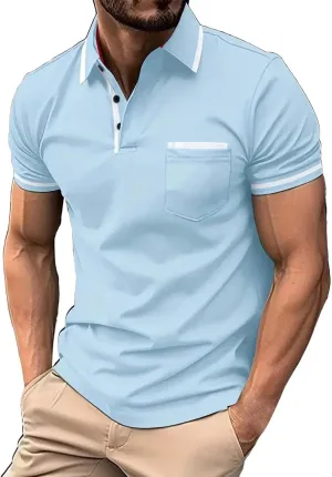 Men's Golf Polo Shirts Button Down Short Sleeve Classic Fit Blouse Tunic Tops Gym Muscle Tees Sports Workout Shirts
