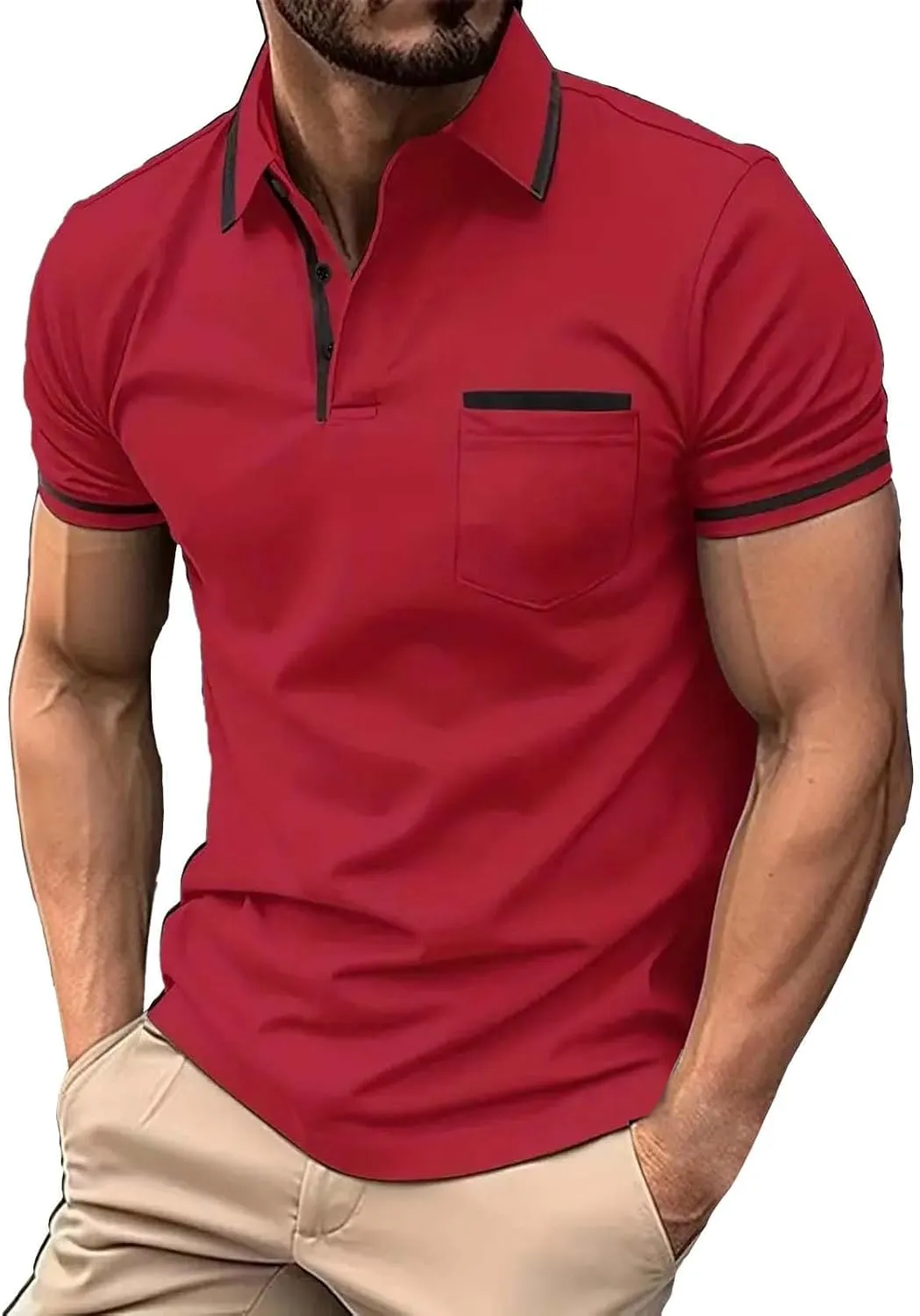 Men's Golf Polo Shirts Button Down Short Sleeve Classic Fit Blouse Tunic Tops Gym Muscle Tees Sports Workout Shirts
