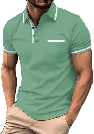 Men's Golf Polo Shirts Button Down Short Sleeve Classic Fit Blouse Tunic Tops Gym Muscle Tees Sports Workout Shirts