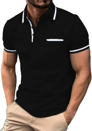 Men's Golf Polo Shirts Button Down Short Sleeve Classic Fit Blouse Tunic Tops Gym Muscle Tees Sports Workout Shirts