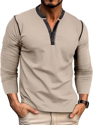 Men's Henley Long Sleeve Shirts Casual Button T-Shirt Classic Basic Lightweight Pullover Cotton Tees Fashion Tops