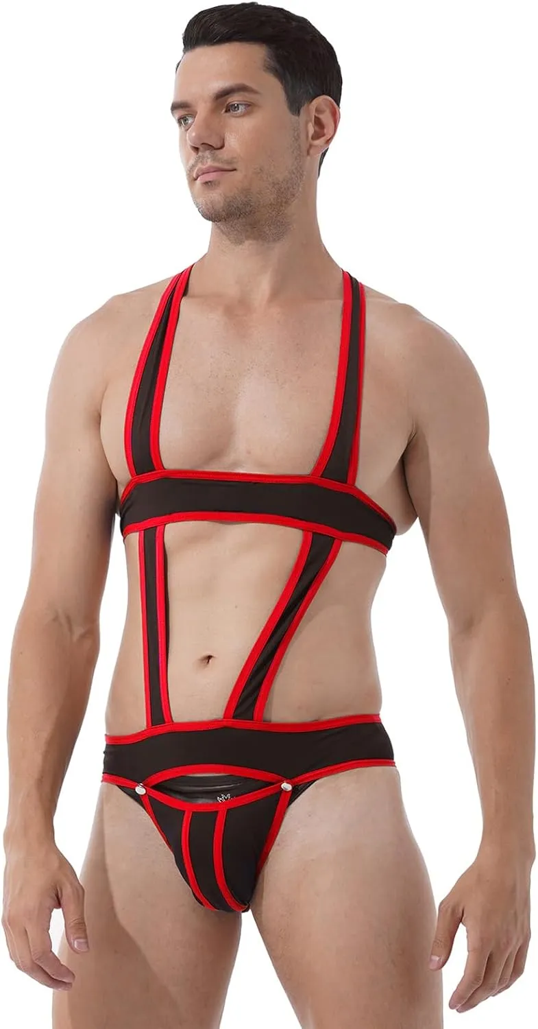 Men's Hollow Out Elastic Body Chest Harness Muscle Lingerie Bandage Leotard Underwear