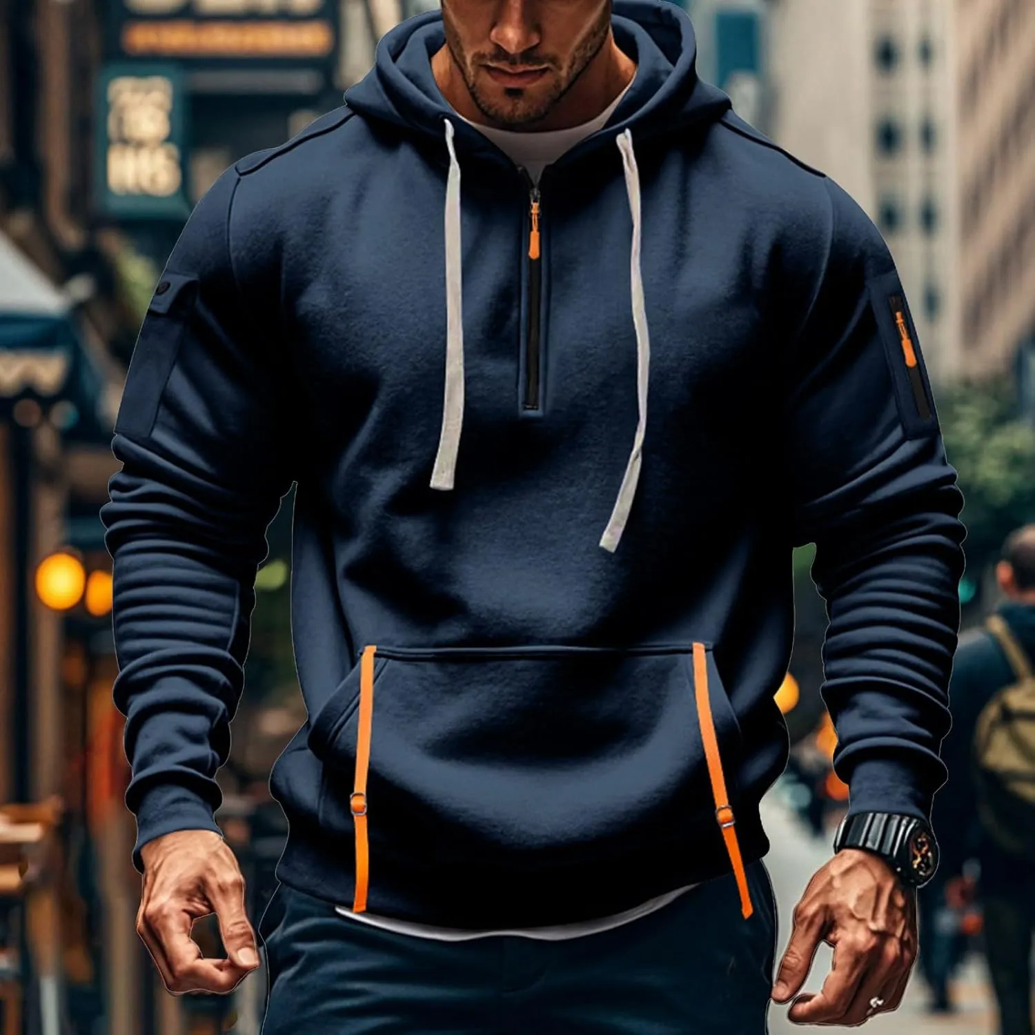 Men's Hoodies Stylish Fall Trendy Long Sleeve Lightweight Drawstring Hoodies Outerwear Fashion Soft Sweatshirt