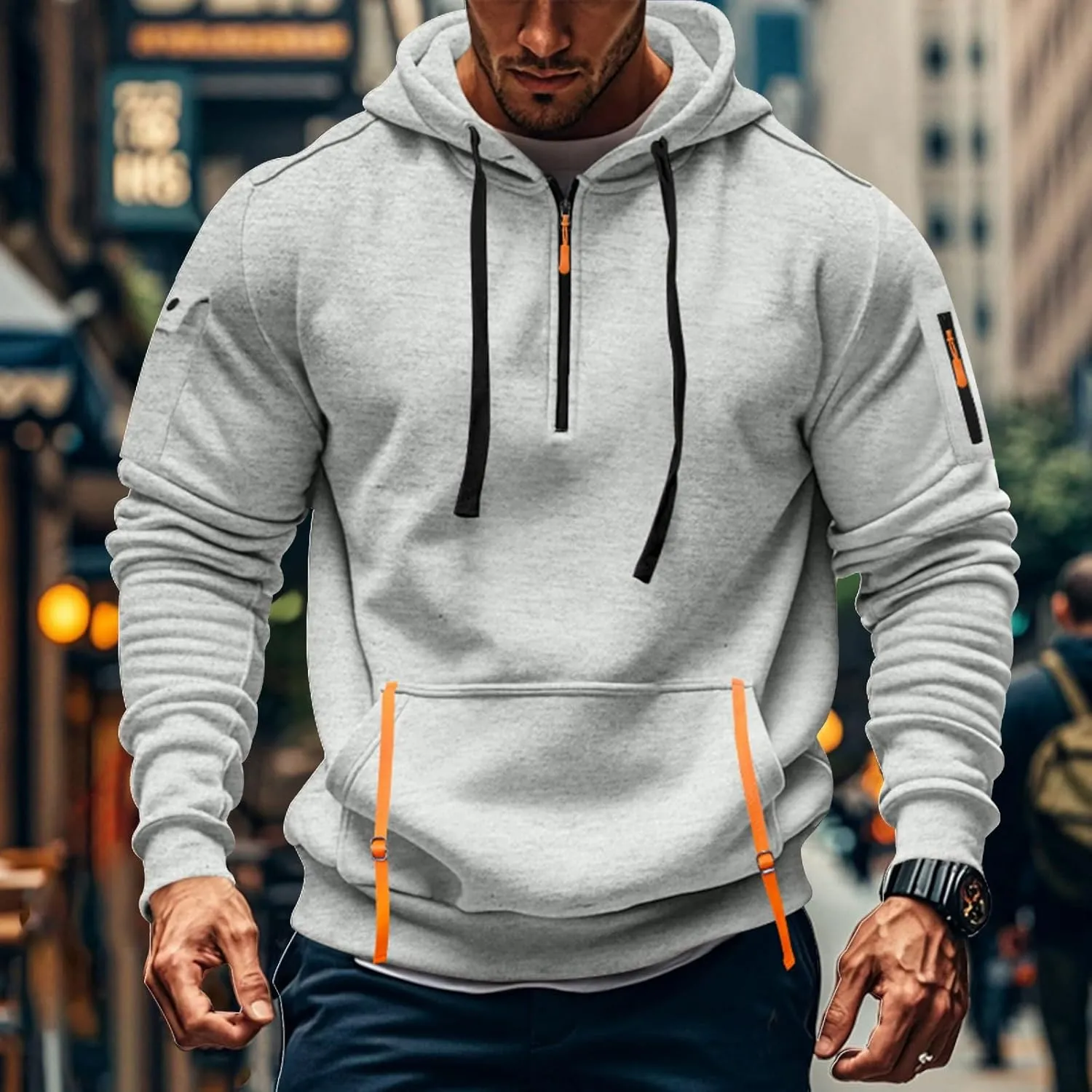 Men's Hoodies Stylish Fall Trendy Long Sleeve Lightweight Drawstring Hoodies Outerwear Fashion Soft Sweatshirt