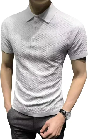Mens Knit Polo Shirts Casual Slim Fit Short Sleeve Summer Golf Tee Shirt Classic Button Basic Textured T Shirts