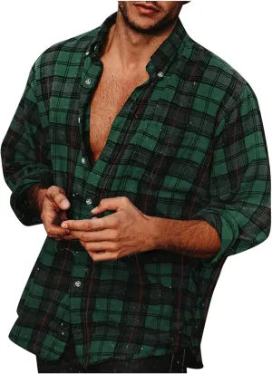 Mens Long Sleeve Shirt for Men Warm Casual Soft Button Down Plaid Shirt Regular Lightweight Shirt Jacket Plus Size