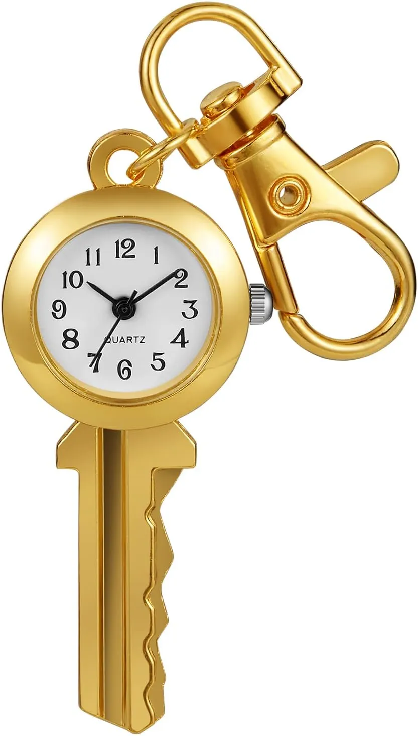 Men's Portable Quartz Pocket Watch with Key Chain,Portable Quartz Arabic Digital Dial Pocket Watches with Chain