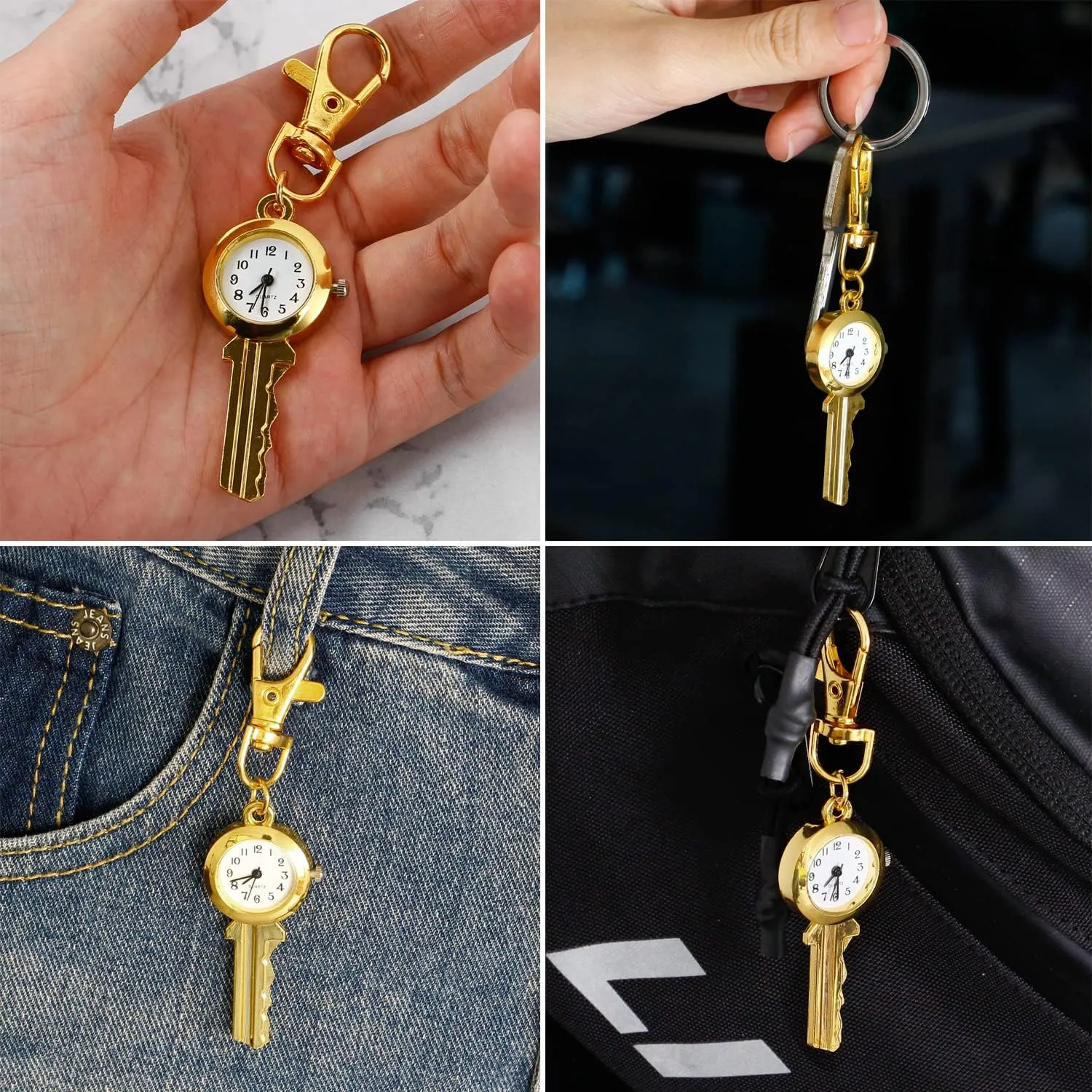 Men's Portable Quartz Pocket Watch with Key Chain,Portable Quartz Arabic Digital Dial Pocket Watches with Chain