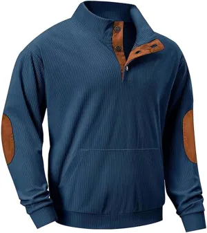 Mens Quarter Button Sweatshirt Independence Day Casual Fashion Soft And Comfortable Vintage Stand Collar Long Sleeve