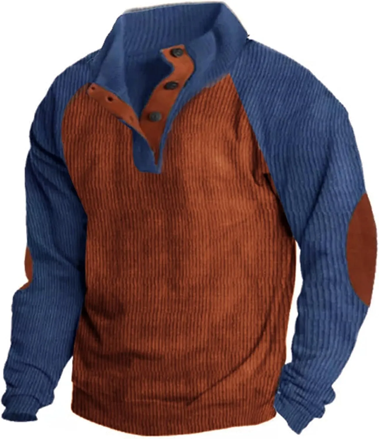 Mens Quarter Button Sweatshirt Independence Day Casual Fashion Soft And Comfortable Vintage Stand Collar Long Sleeve