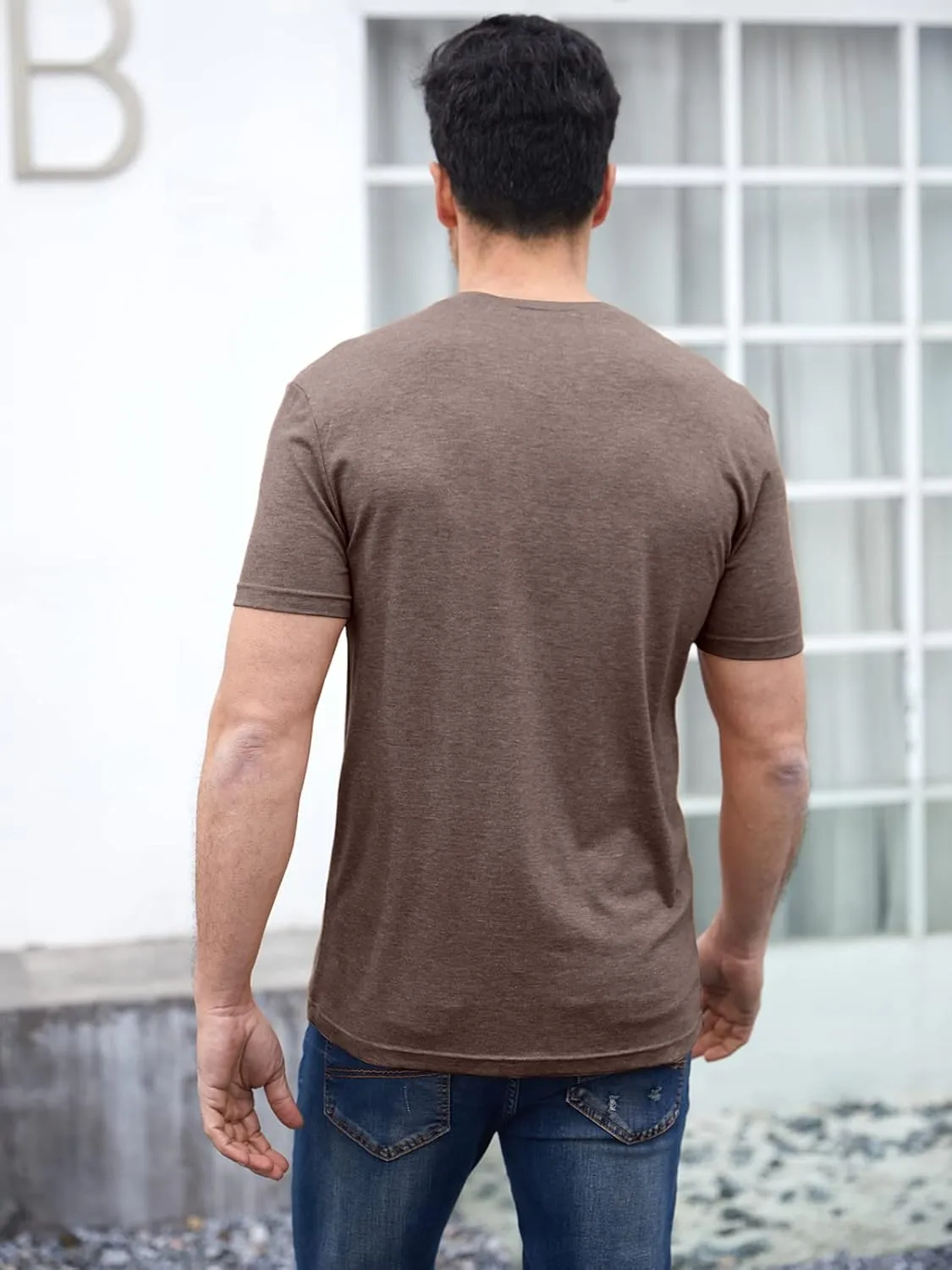 Men's Short Sleeve Soft T-Shirt Casual Solid Color Crew Neck Tee Tops Pocket Shirt