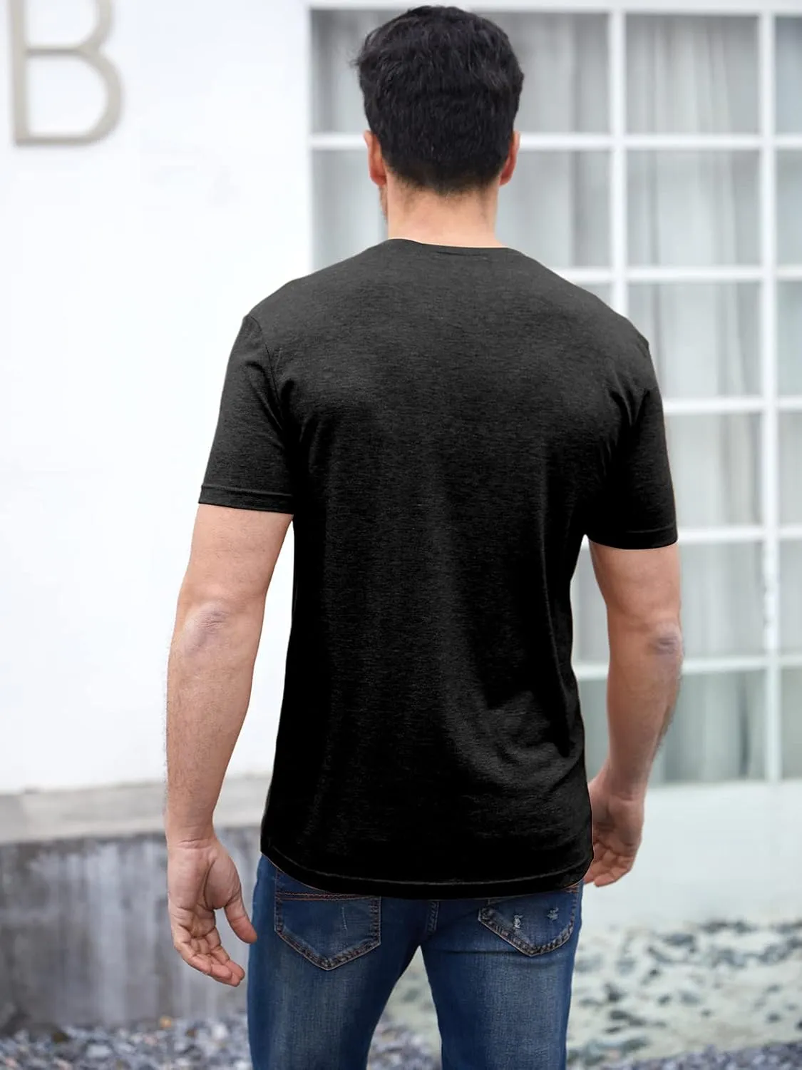 Men's Short Sleeve Soft T-Shirt Casual Solid Color Crew Neck Tee Tops Pocket Shirt