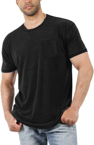 Men's Short Sleeve Soft T-Shirt Casual Solid Color Crew Neck Tee Tops Pocket Shirt