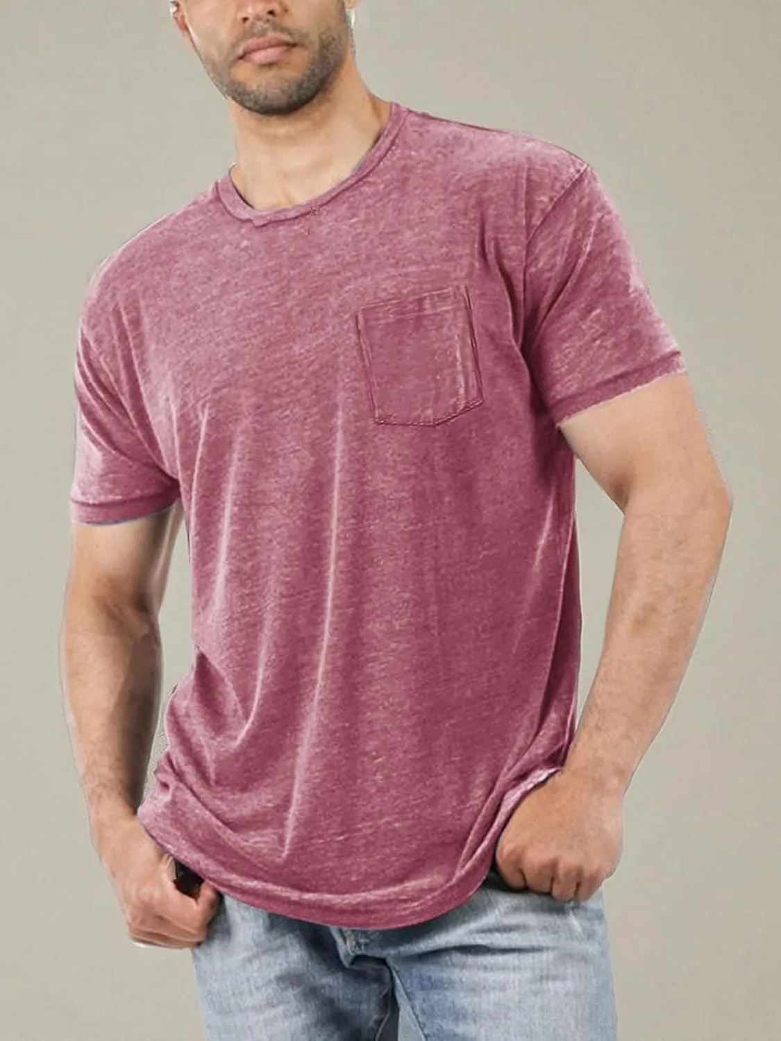 Men's Short Sleeve Soft T-Shirt Casual Solid Color Crew Neck Tee Tops Pocket Shirt