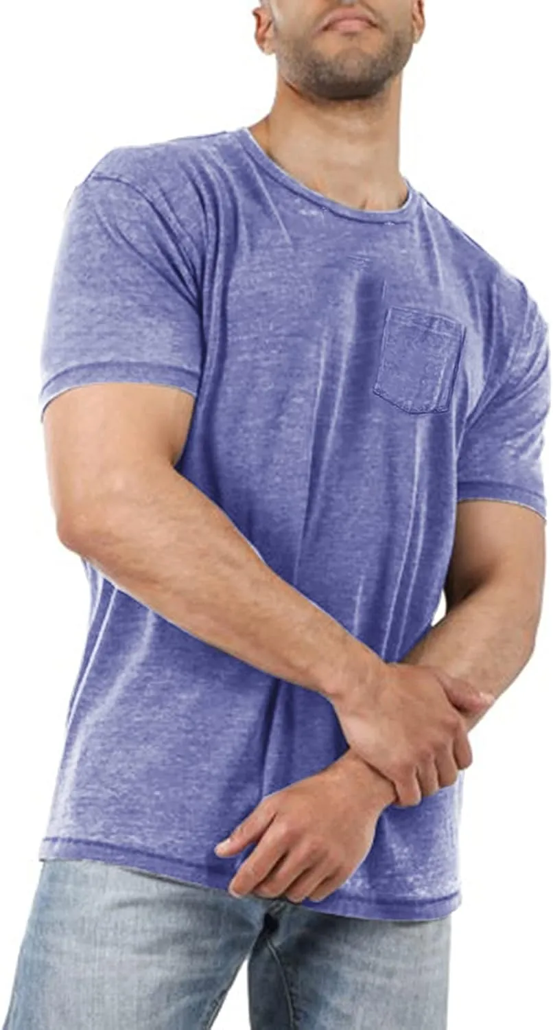 Men's Short Sleeve Soft T-Shirt Casual Solid Color Crew Neck Tee Tops Pocket Shirt