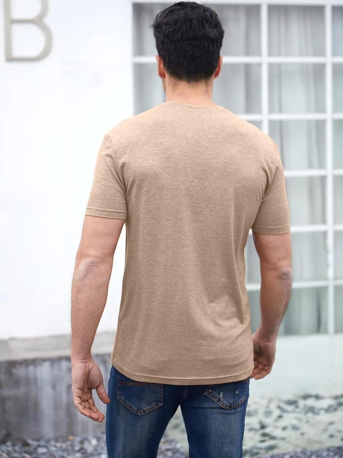 Men's Short Sleeve Soft T-Shirt Casual Solid Color Crew Neck Tee Tops Pocket Shirt