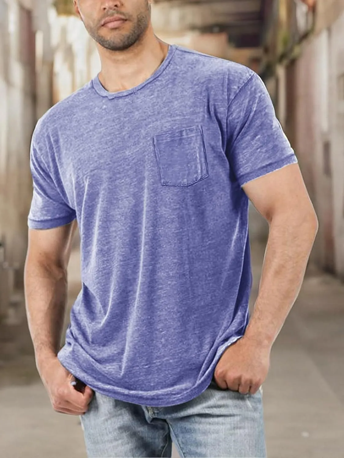 Men's Short Sleeve Soft T-Shirt Casual Solid Color Crew Neck Tee Tops Pocket Shirt