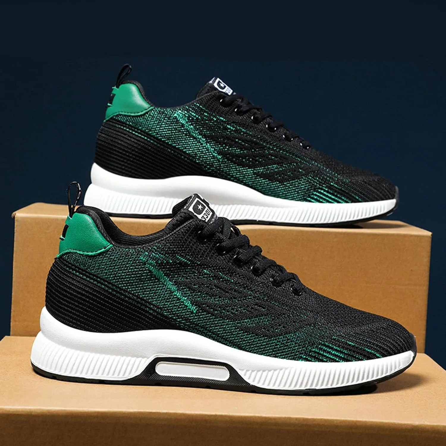 Men's Sneakers Lightweight Breathable Sports Shoes Casual Mesh Trainers with Hidden Lift Technology Stylish