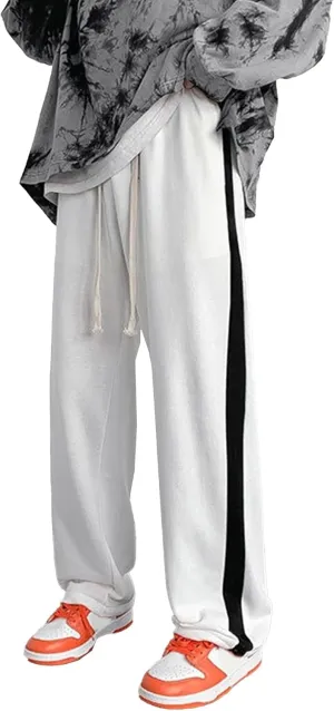 Men's Striped Stylish Outdoor Pants Straight Leg Casual Workout Trousers Loose Fit Drawstring Sweatpants