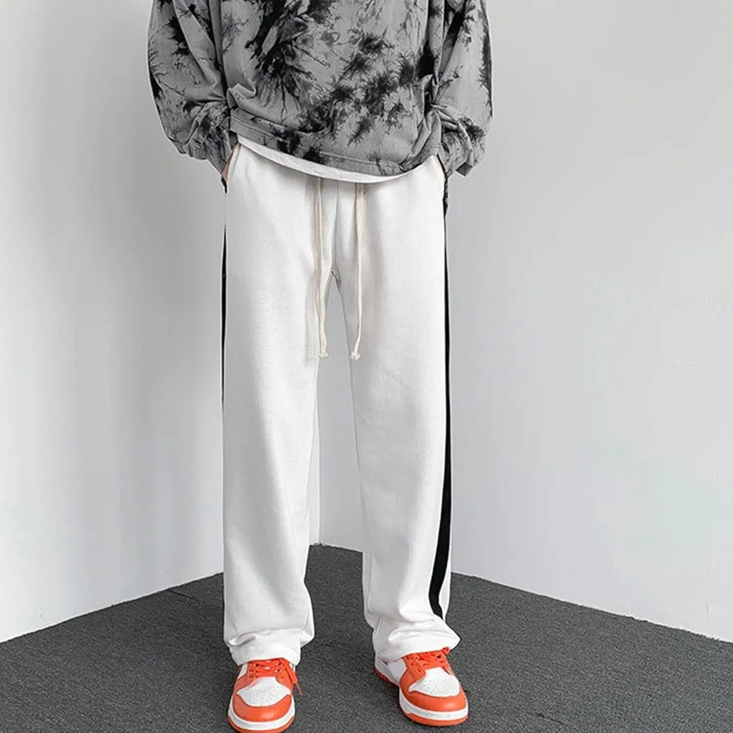 Men's Striped Stylish Outdoor Pants Straight Leg Casual Workout Trousers Loose Fit Drawstring Sweatpants