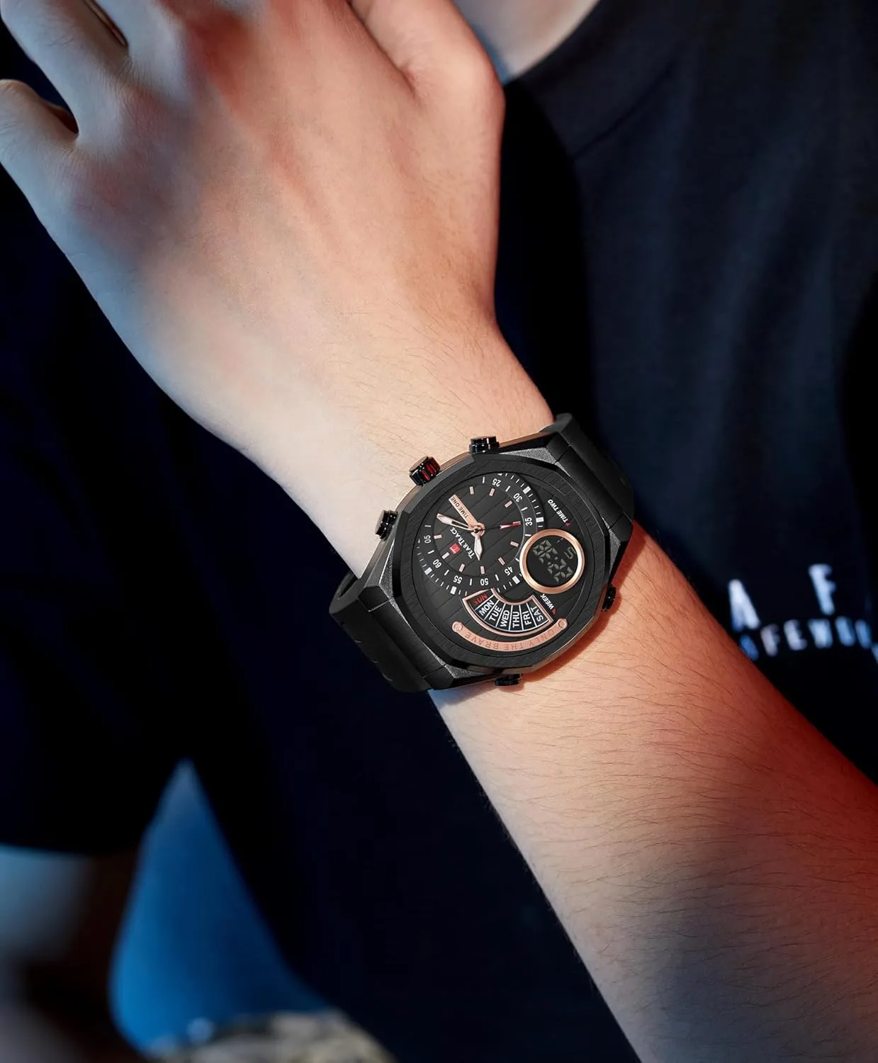 Men's Watch Analog-Digital Chronograph Waterproof Sport Watch Calendar Date Luminous Alarm Casual Work Hiking Running Wrist Watch with Second Hand and Silicone Strap
