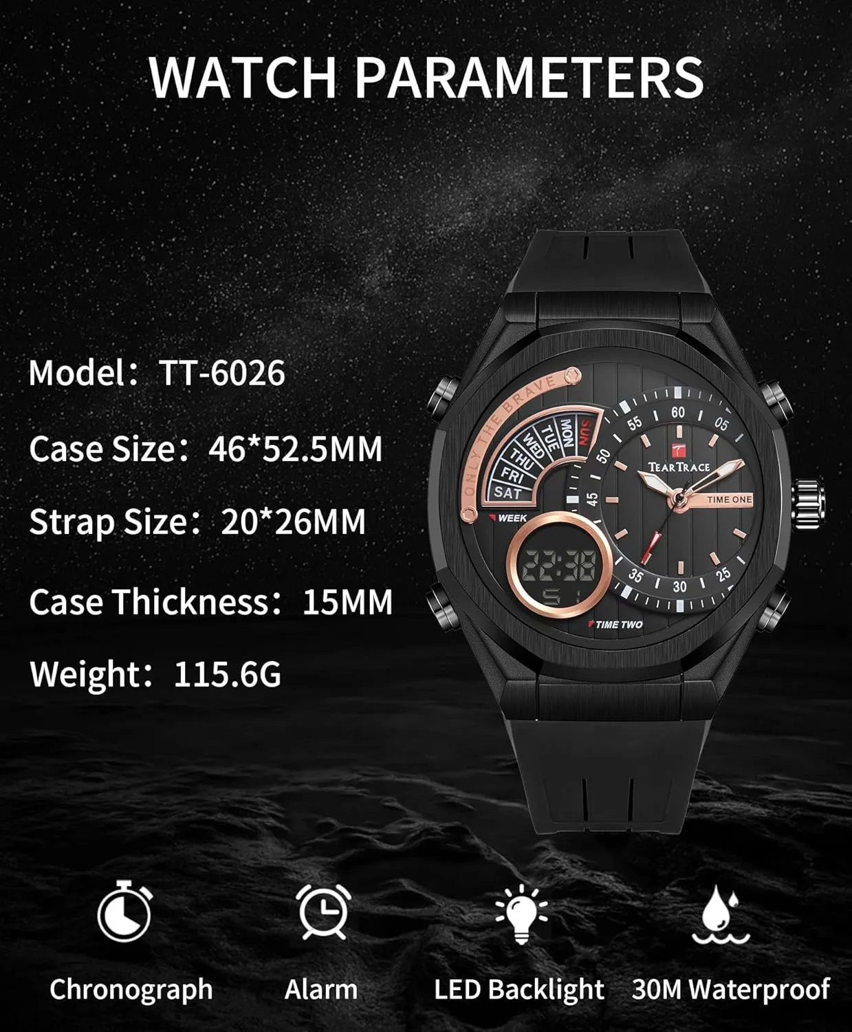 Men's Watch Analog-Digital Chronograph Waterproof Sport Watch Calendar Date Luminous Alarm Casual Work Hiking Running Wrist Watch with Second Hand and Silicone Strap