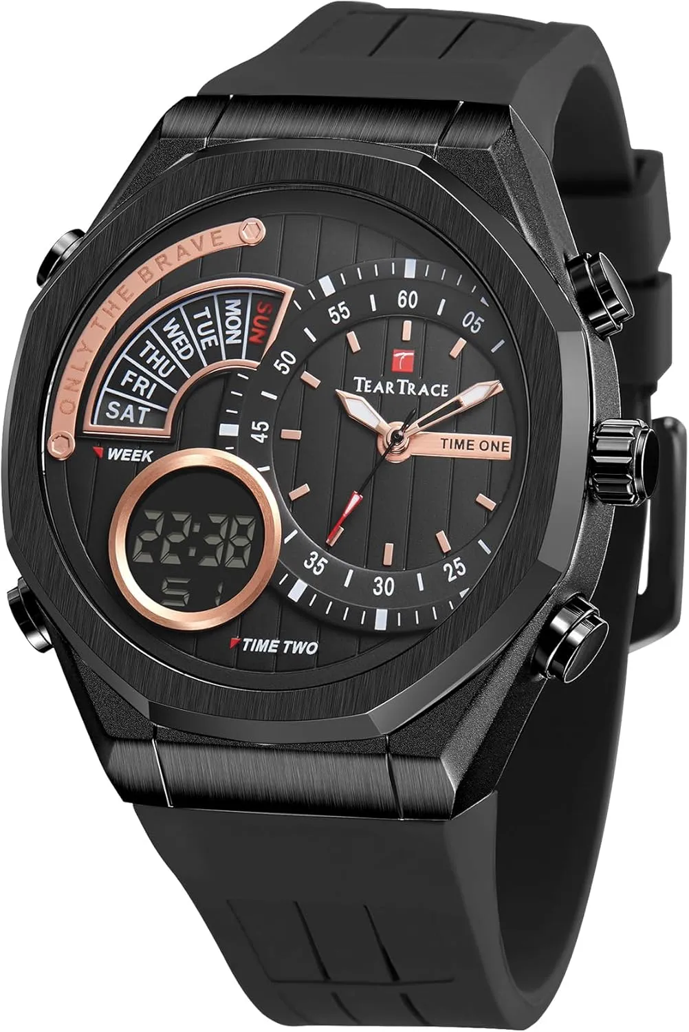 Men's Watch Analog-Digital Chronograph Waterproof Sport Watch Calendar Date Luminous Alarm Casual Work Hiking Running Wrist Watch with Second Hand and Silicone Strap