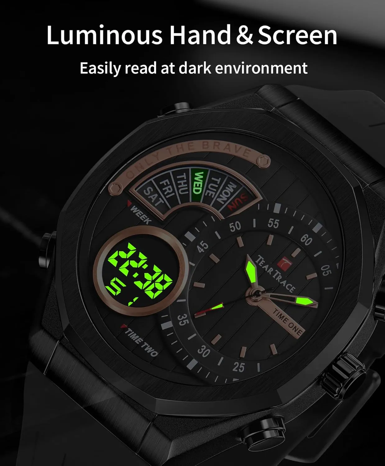 Men's Watch Analog-Digital Chronograph Waterproof Sport Watch Calendar Date Luminous Alarm Casual Work Hiking Running Wrist Watch with Second Hand and Silicone Strap