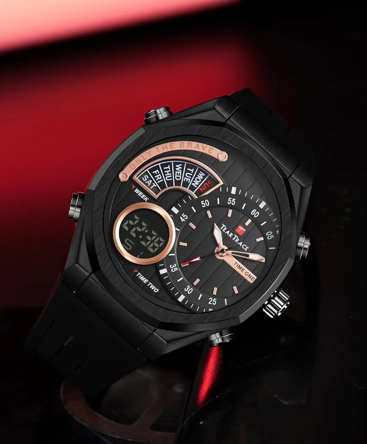 Men's Watch Analog-Digital Chronograph Waterproof Sport Watch Calendar Date Luminous Alarm Casual Work Hiking Running Wrist Watch with Second Hand and Silicone Strap