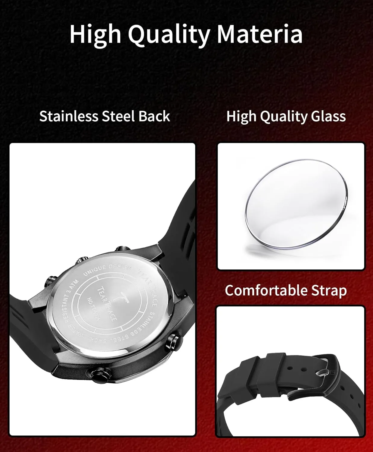 Men's Watch Analog-Digital Chronograph Waterproof Sport Watch Calendar Date Luminous Alarm Casual Work Hiking Running Wrist Watch with Second Hand and Silicone Strap