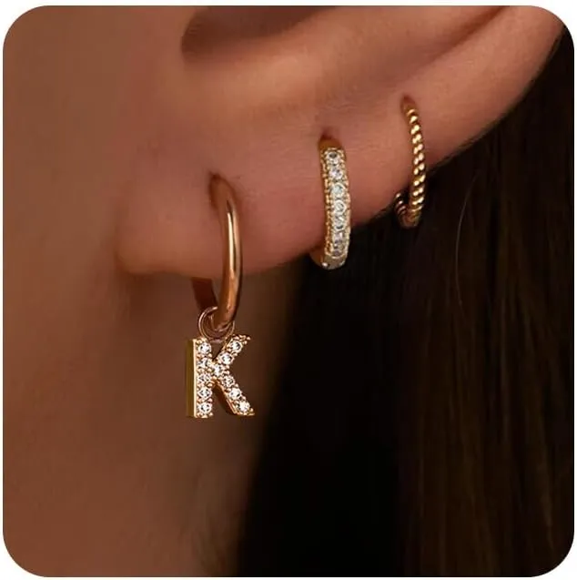MIDEEO Initial Hoop Earrings for Women, 14K Gold Plated Hoop Letter Earrings Hypoallergenic Thick Monogram Cute Letter Name Chunky Hoop Jewelry for Christmas Gifts