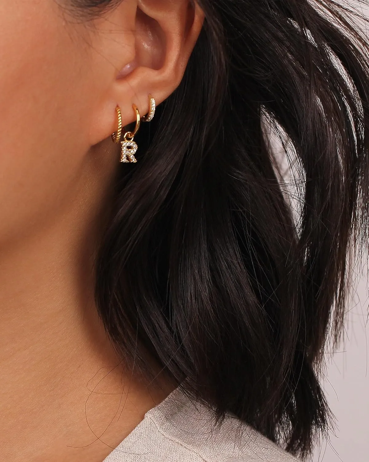MIDEEO Initial Hoop Earrings for Women, 14K Gold Plated Hoop Letter Earrings Hypoallergenic Thick Monogram Cute Letter Name Chunky Hoop Jewelry for Christmas Gifts