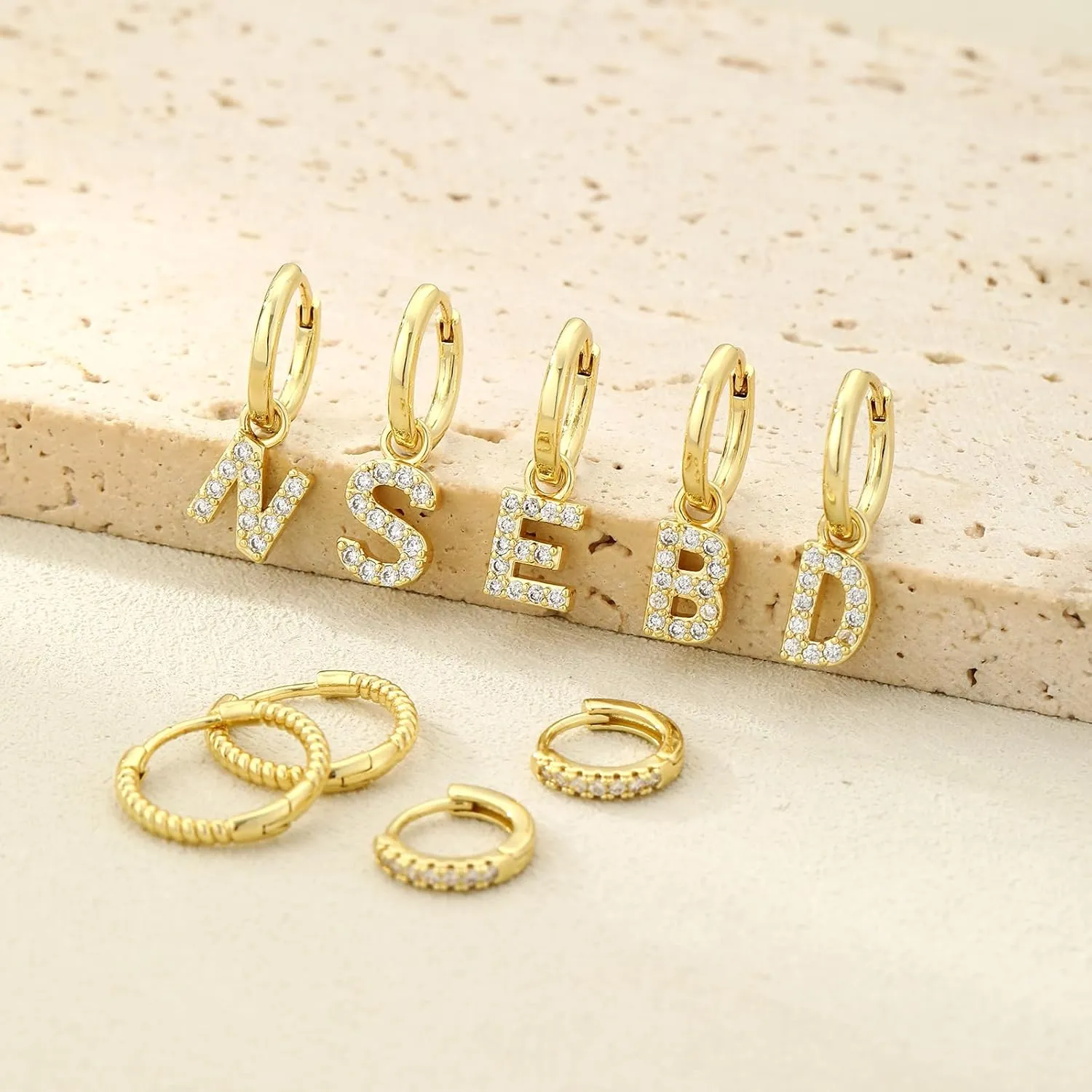 MIDEEO Initial Hoop Earrings for Women, 14K Gold Plated Hoop Letter Earrings Hypoallergenic Thick Monogram Cute Letter Name Chunky Hoop Jewelry for Christmas Gifts