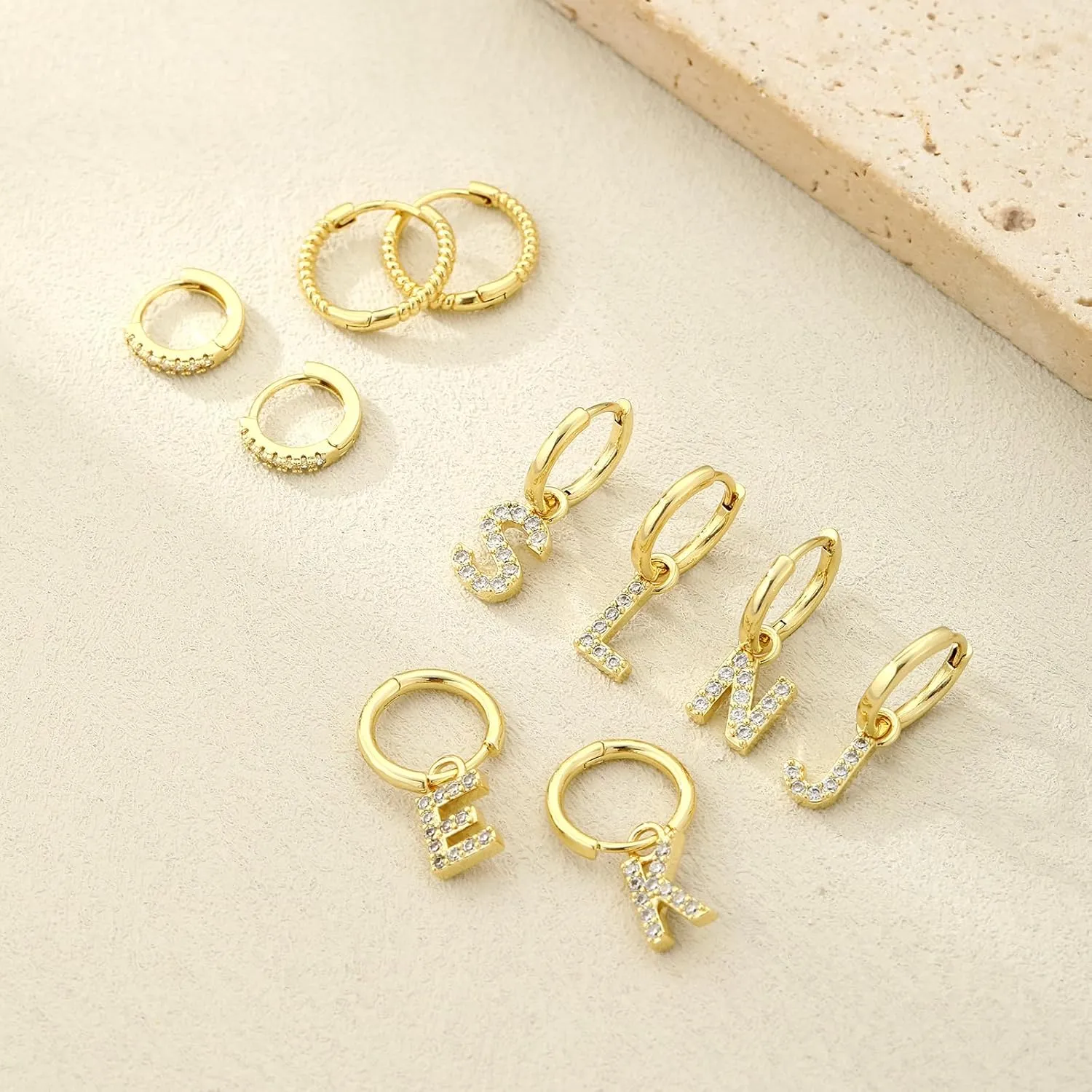MIDEEO Initial Hoop Earrings for Women, 14K Gold Plated Hoop Letter Earrings Hypoallergenic Thick Monogram Cute Letter Name Chunky Hoop Jewelry for Christmas Gifts