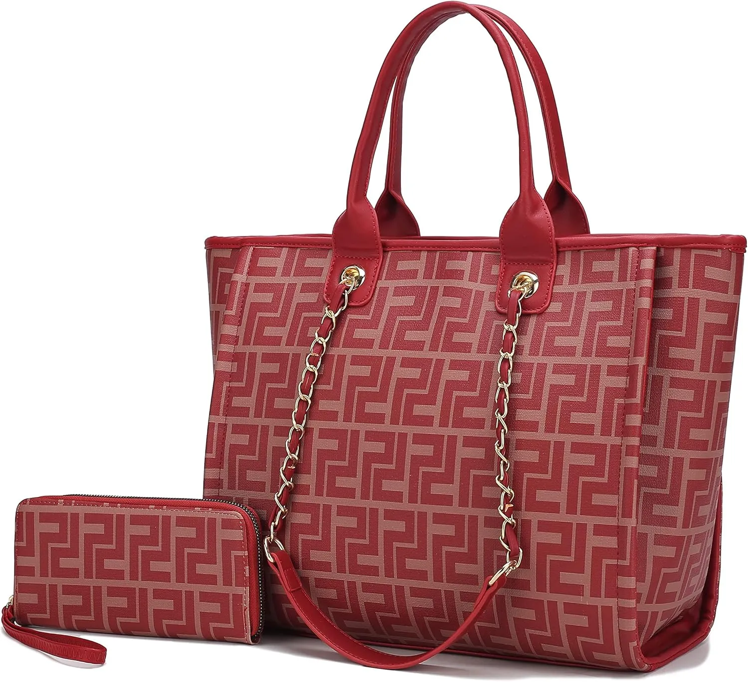 MKF Collection Tote Bag for Women, Vegan Leather Top-Handle Chain Shoulder Handbag Large Purse