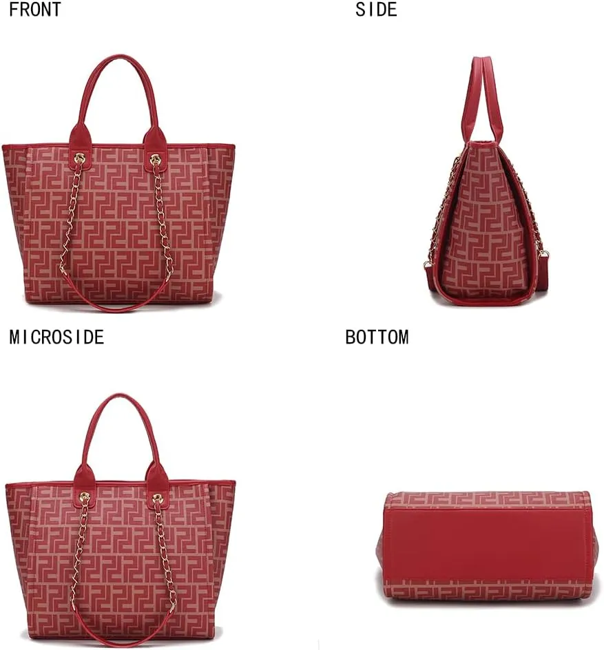 MKF Collection Tote Bag for Women, Vegan Leather Top-Handle Chain Shoulder Handbag Large Purse