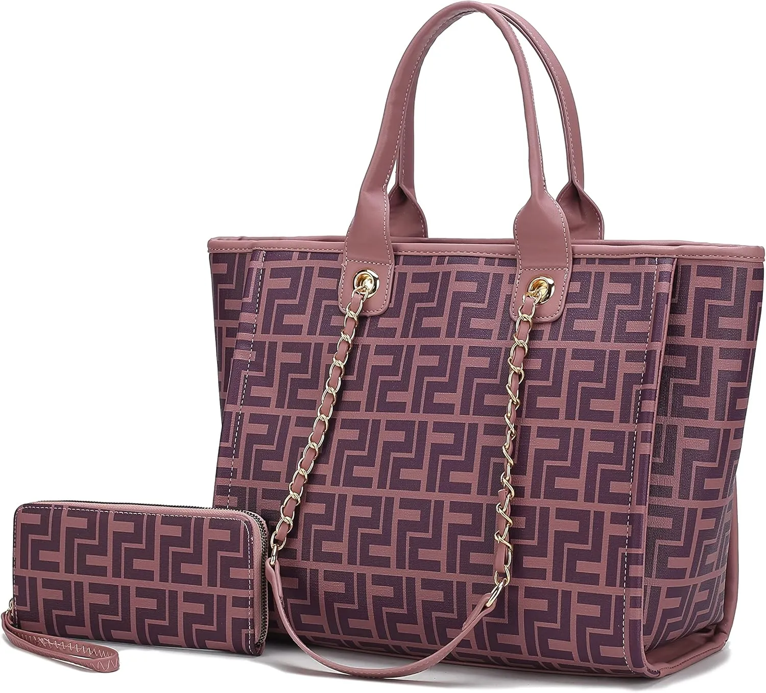 MKF Collection Tote Bag for Women, Vegan Leather Top-Handle Chain Shoulder Handbag Large Purse