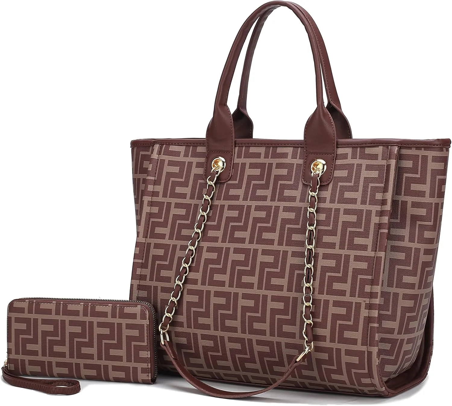 MKF Collection Tote Bag for Women, Vegan Leather Top-Handle Chain Shoulder Handbag Large Purse