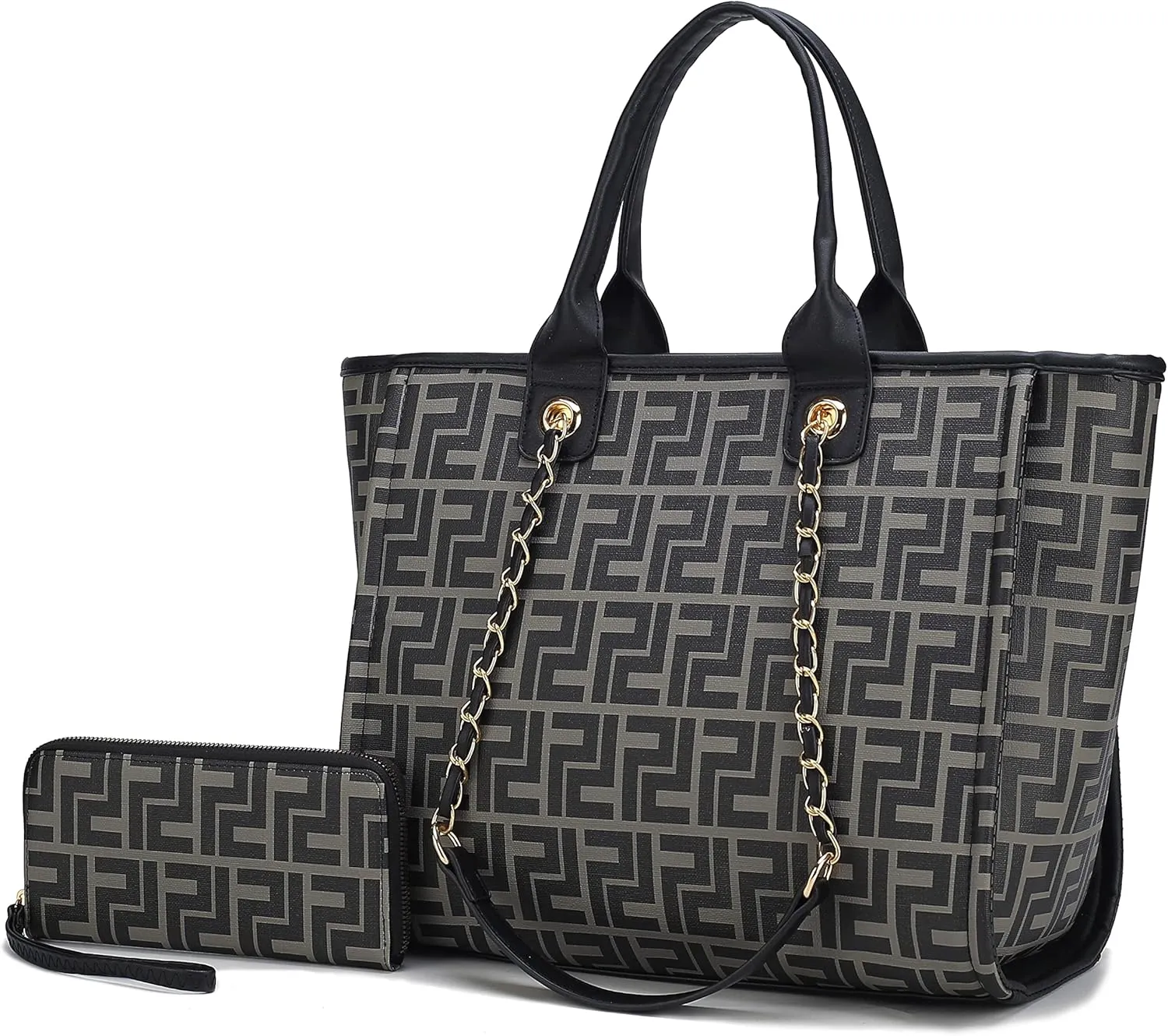 MKF Collection Tote Bag for Women, Vegan Leather Top-Handle Chain Shoulder Handbag Large Purse