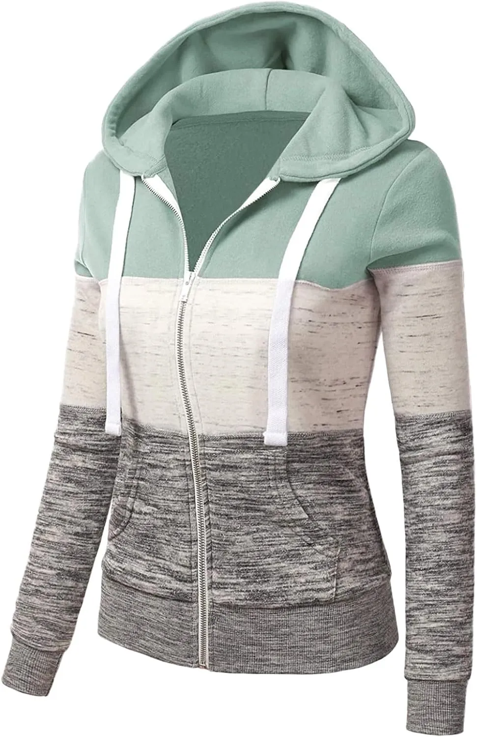 Mmoneyake Women Hoodies with Zipper Color Block Hoodie Zip-Up Jersey Jacket Long Sleeve Comfortable Lightweight Sweatshirt