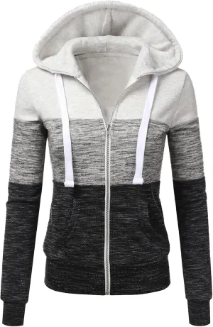 Mmoneyake Women Hoodies with Zipper Color Block Hoodie Zip-Up Jersey Jacket Long Sleeve Comfortable Lightweight Sweatshirt