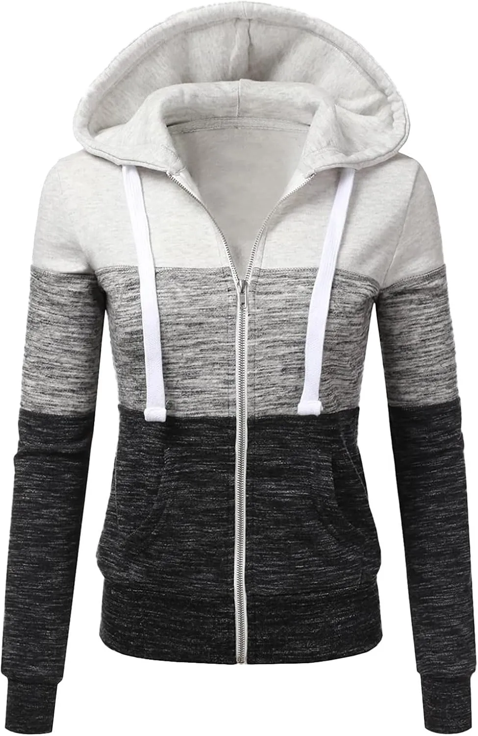 Mmoneyake Women Hoodies with Zipper Color Block Hoodie Zip-Up Jersey Jacket Long Sleeve Comfortable Lightweight Sweatshirt