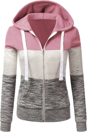 Mmoneyake Women Hoodies with Zipper Color Block Hoodie Zip-Up Jersey Jacket Long Sleeve Comfortable Lightweight Sweatshirt
