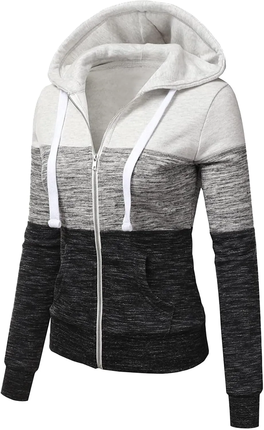 Mmoneyake Women Hoodies with Zipper Color Block Hoodie Zip-Up Jersey Jacket Long Sleeve Comfortable Lightweight Sweatshirt