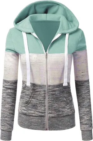 Mmoneyake Women Hoodies with Zipper Color Block Hoodie Zip-Up Jersey Jacket Long Sleeve Comfortable Lightweight Sweatshirt