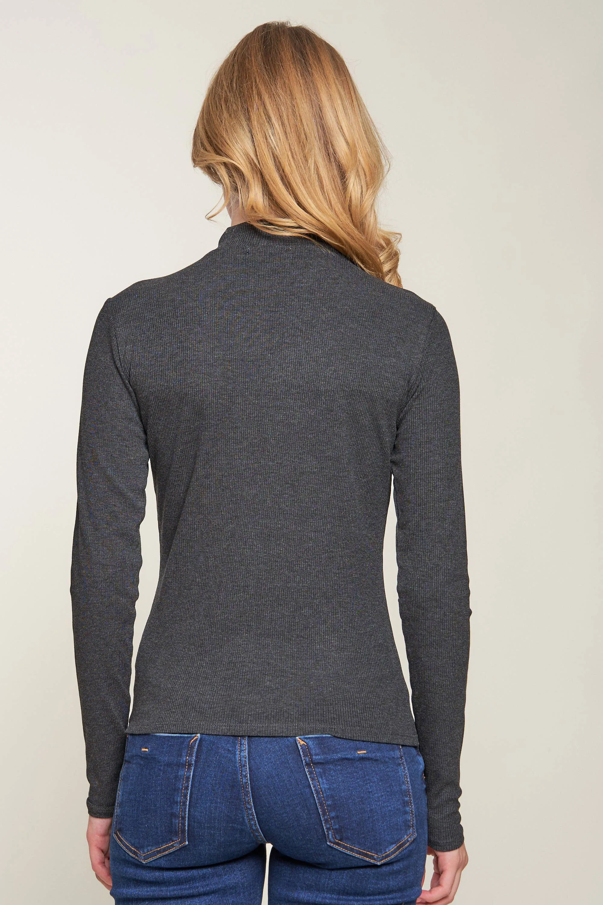 Mock Neck Rib Top: L / BEAVER FUR