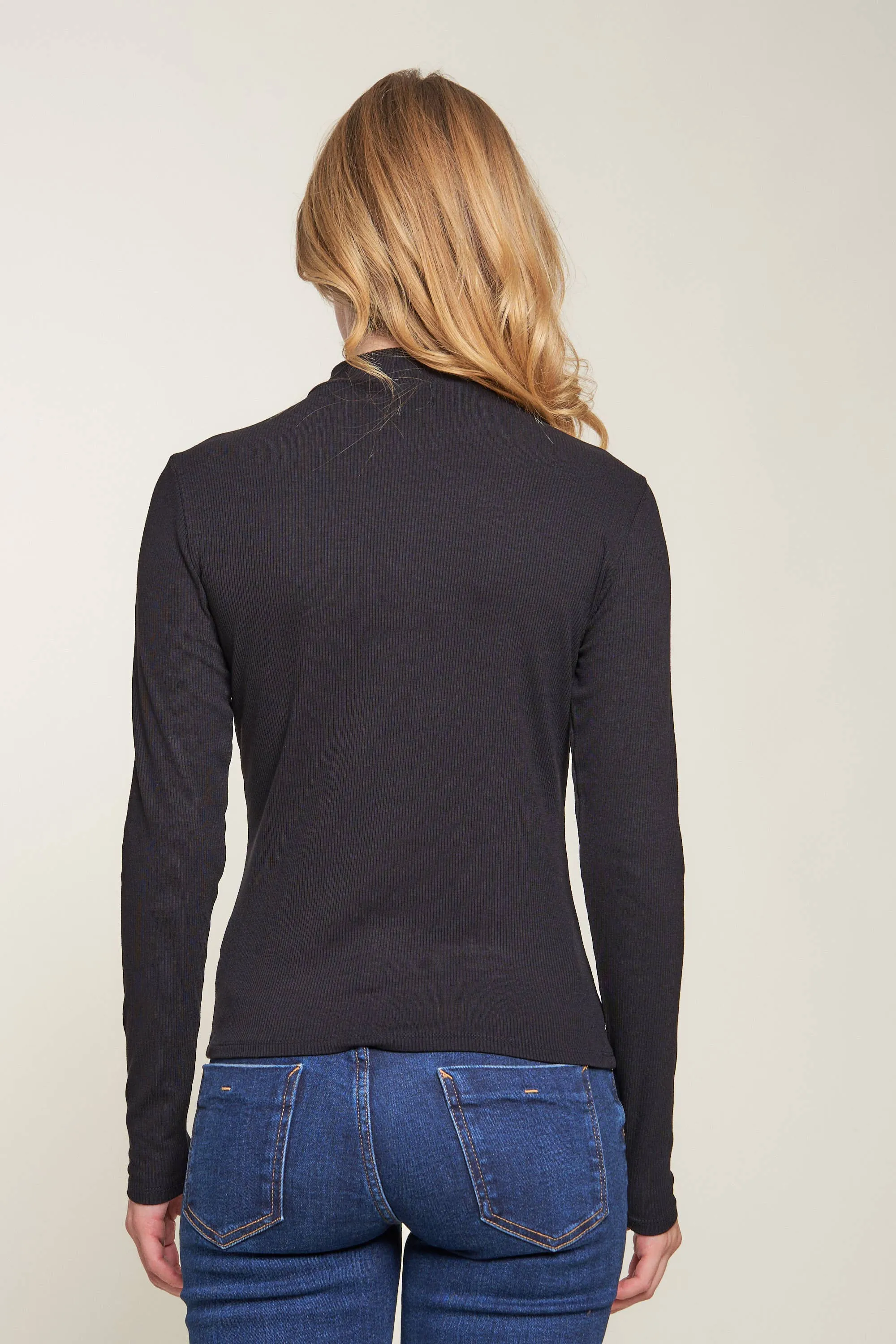 Mock Neck Rib Top: L / BEAVER FUR