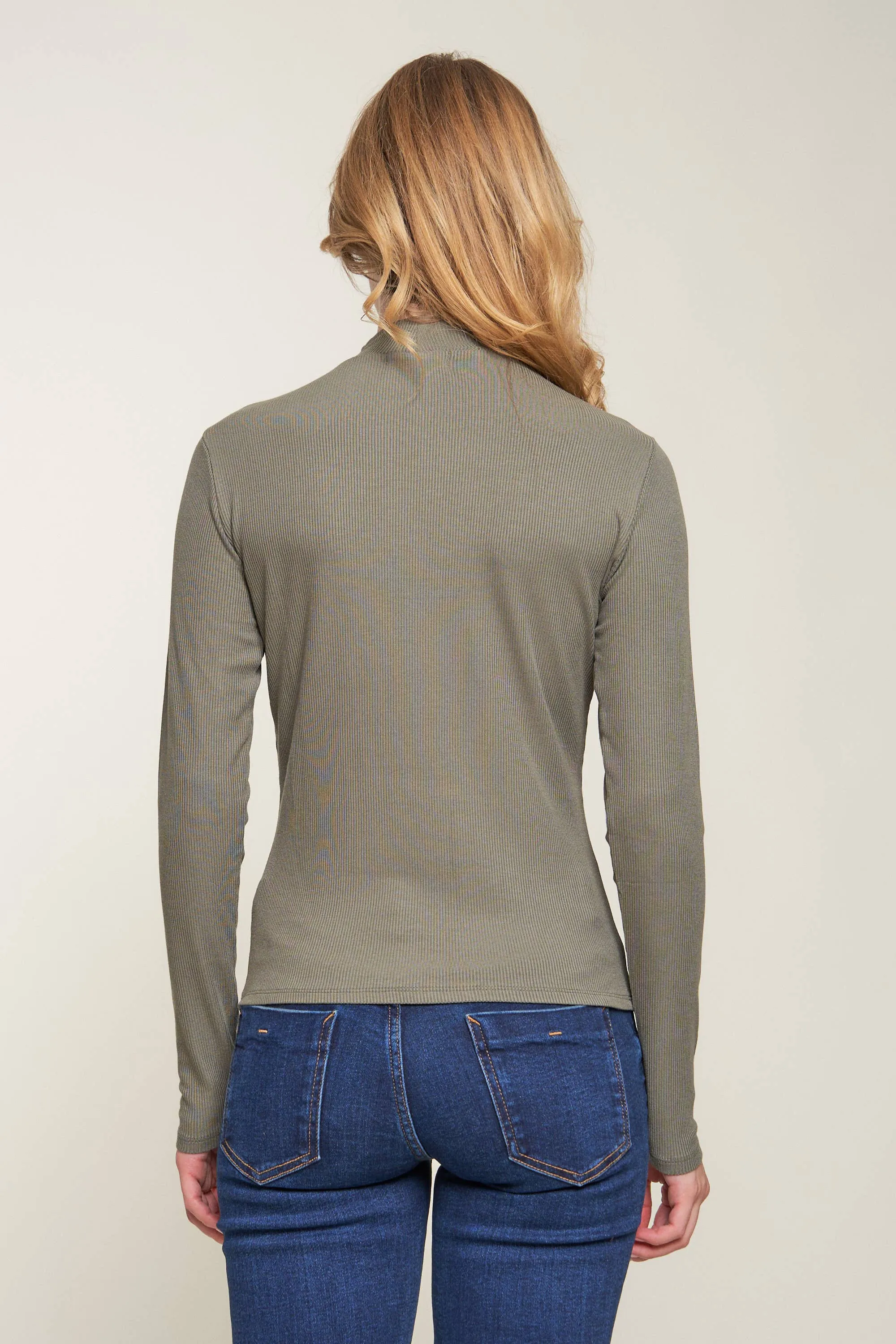 Mock Neck Rib Top: L / BEAVER FUR