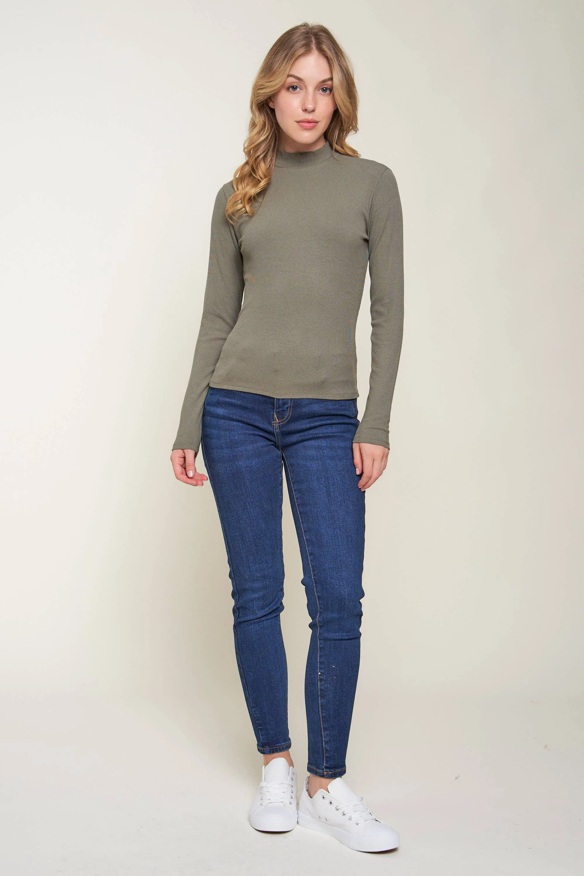 Mock Neck Rib Top: L / BEAVER FUR